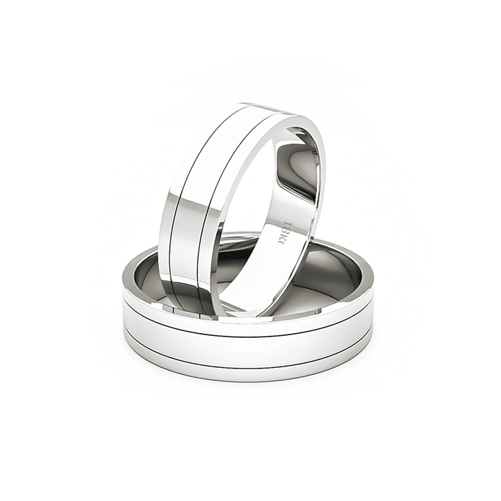 Par Argollas Matrimonio de Oro Blanco 18kt Modelo Diva de 5,0mm 1