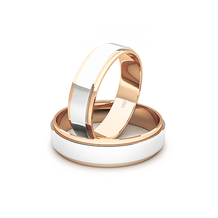 Par Argollas Matrimonio Bicolor de Oro Miel y Blanco 18kt Daen 5,0mm 1