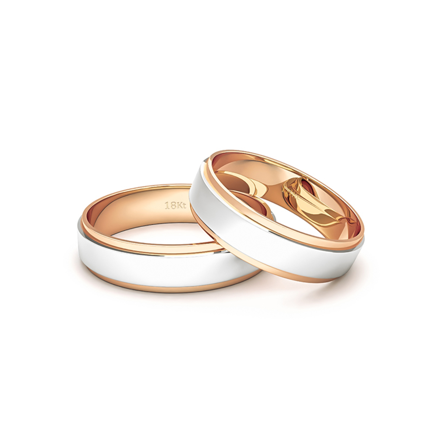 Par Argollas Matrimonio Bicolor de Oro Miel y Blanco 18kt Daen 5,0mm 2