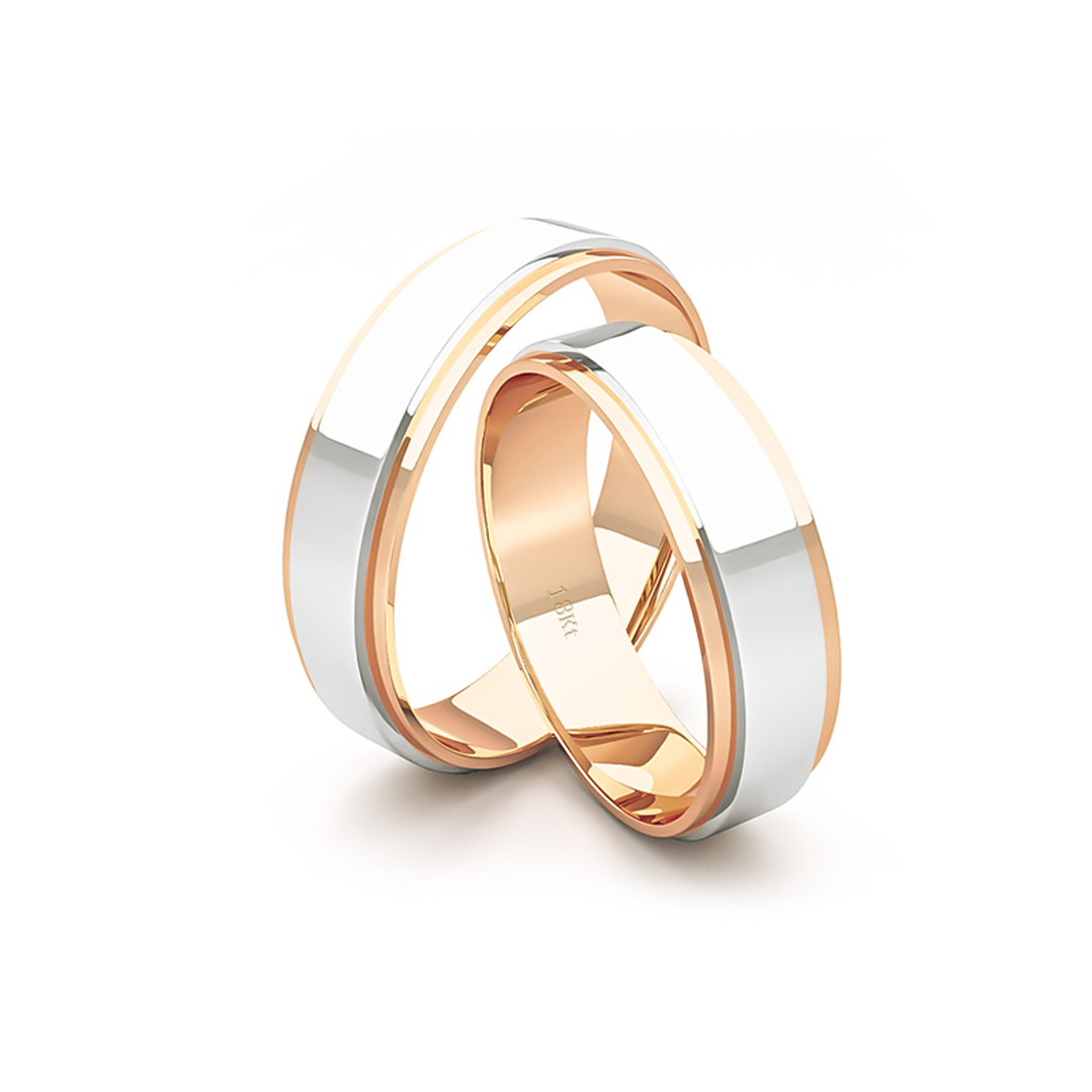 Par Argollas Matrimonio Bicolor de Oro Miel y Blanco 18kt Daen 5,0mm 3