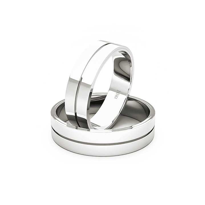 Par Argollas Matrimonio de Oro Blanco 18kt Modelo Saffy 5,5mm 1