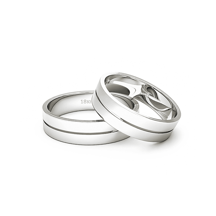 Par Argollas Matrimonio de Oro Blanco 18kt Modelo Saffy 5,5mm 2