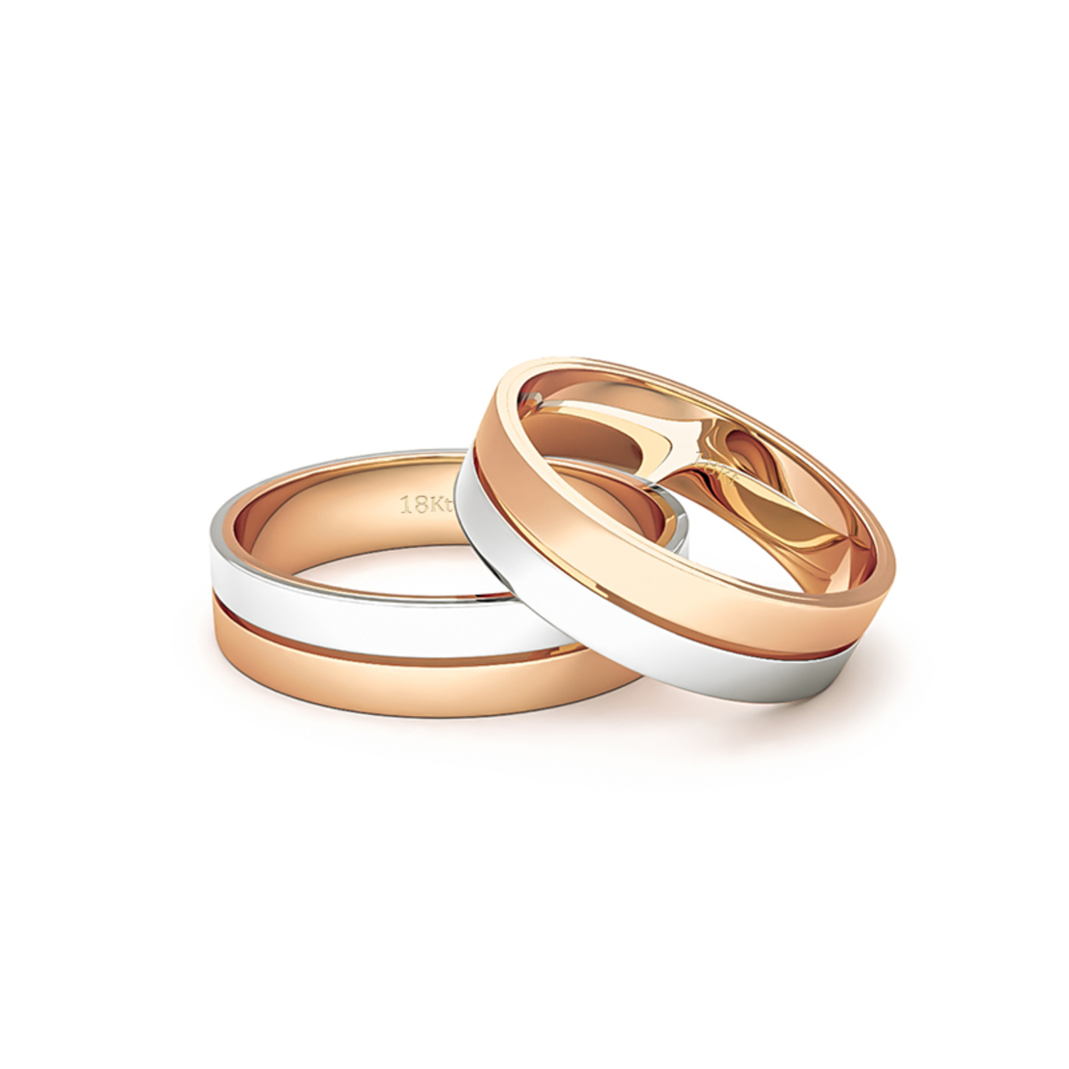 Par Argollas Matrimonio Bicolor de Oro Miel y Blanco 18kt Saffy 5,5mm 2