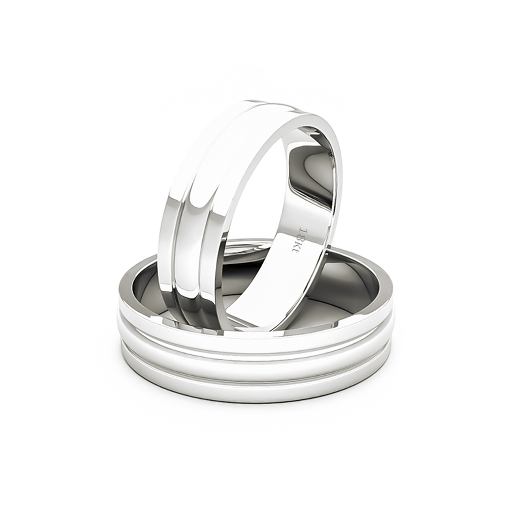 Par Argollas Matrimonio de Oro Blanco 18kt Prince 5,0mm 1