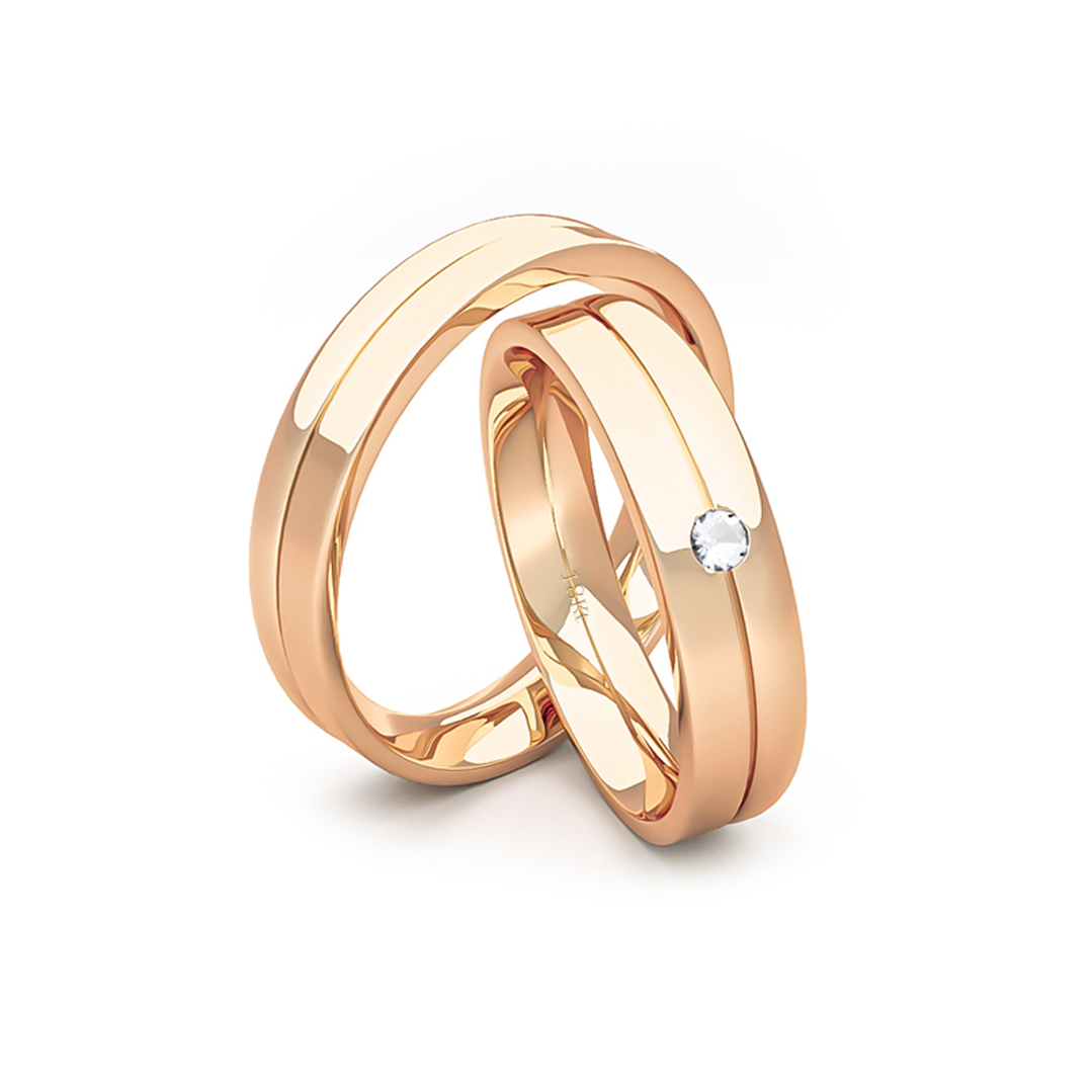 Par Argollas Matrimonio de Oro Miel 18kt Mia 4,0mm Diamante 3Pts 3