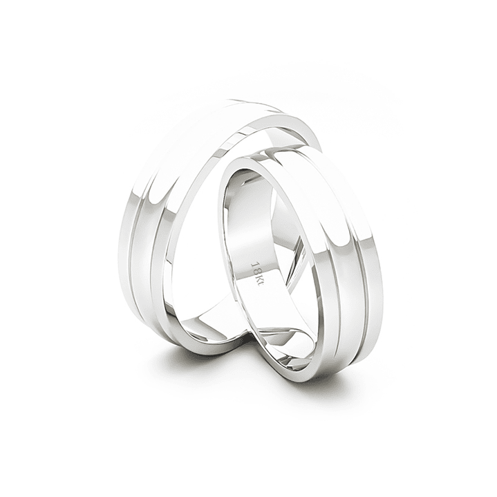 Par Argollas Matrimonio de Oro Blanco 18kt Prince 5,0mm 3