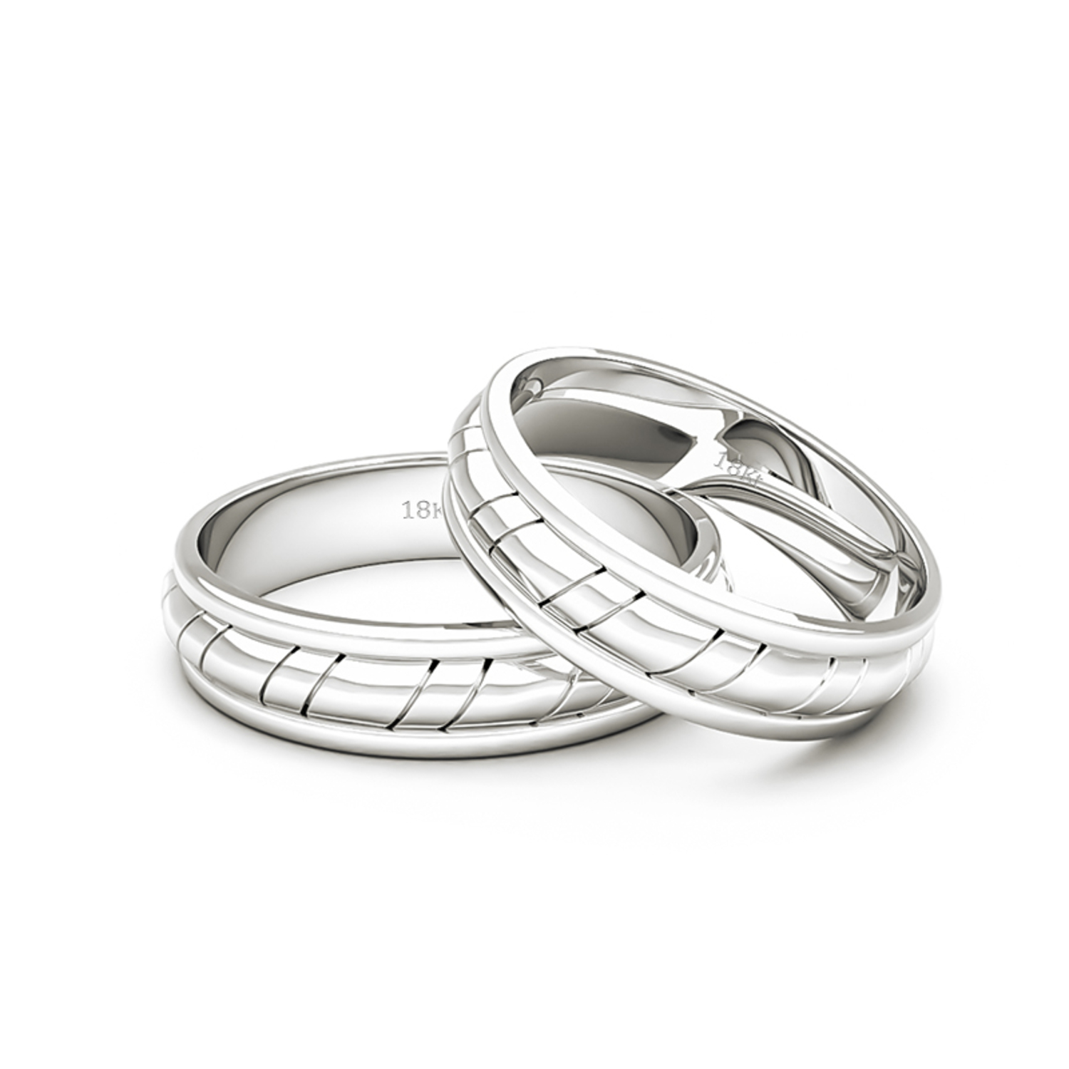 Par Argollas Matrimonio de Oro Blanco 18kt King 5,0mm 2