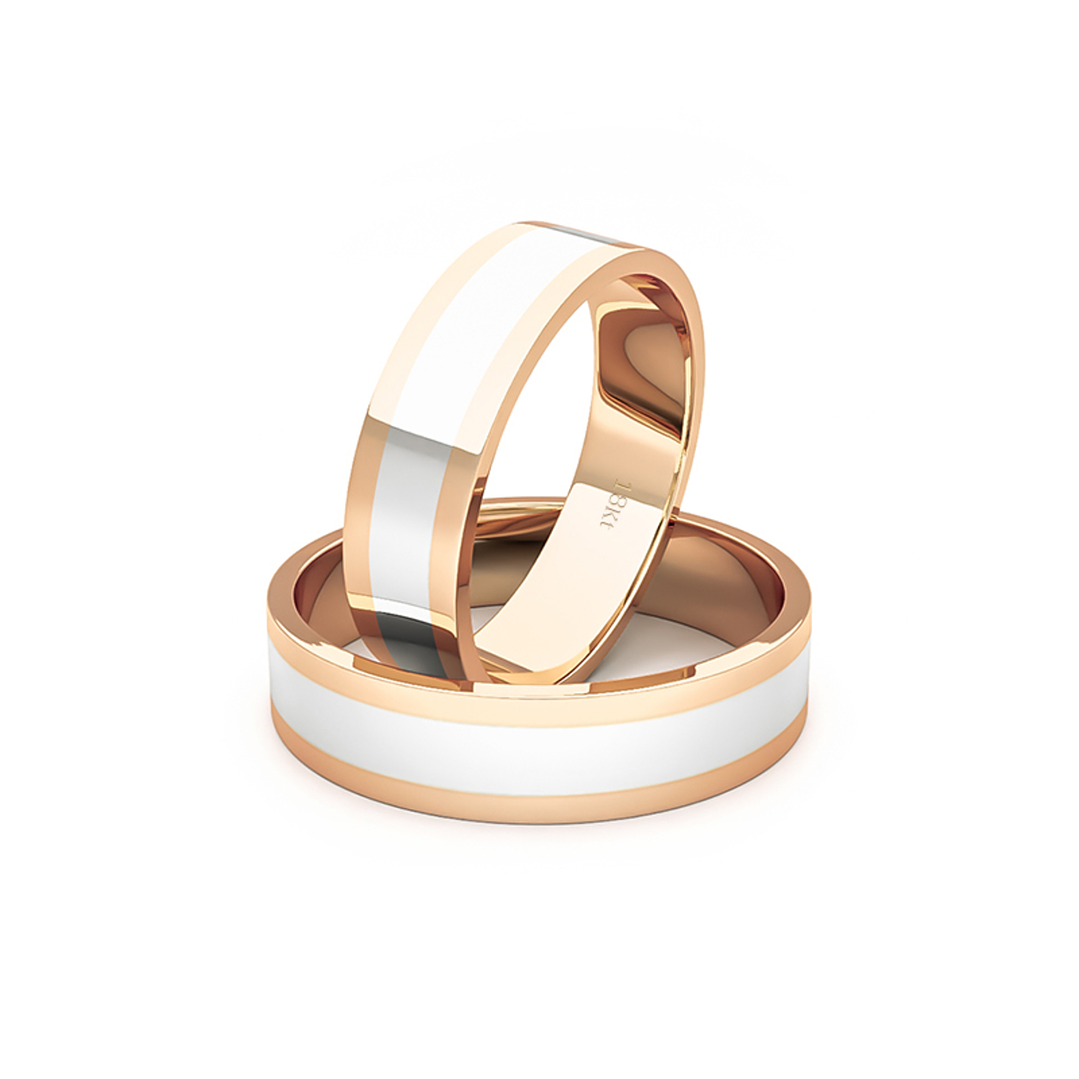 Par Argollas Matrimonio Bicolor de Oro Miel y Blanco 18kt Queen 5,0mm 1