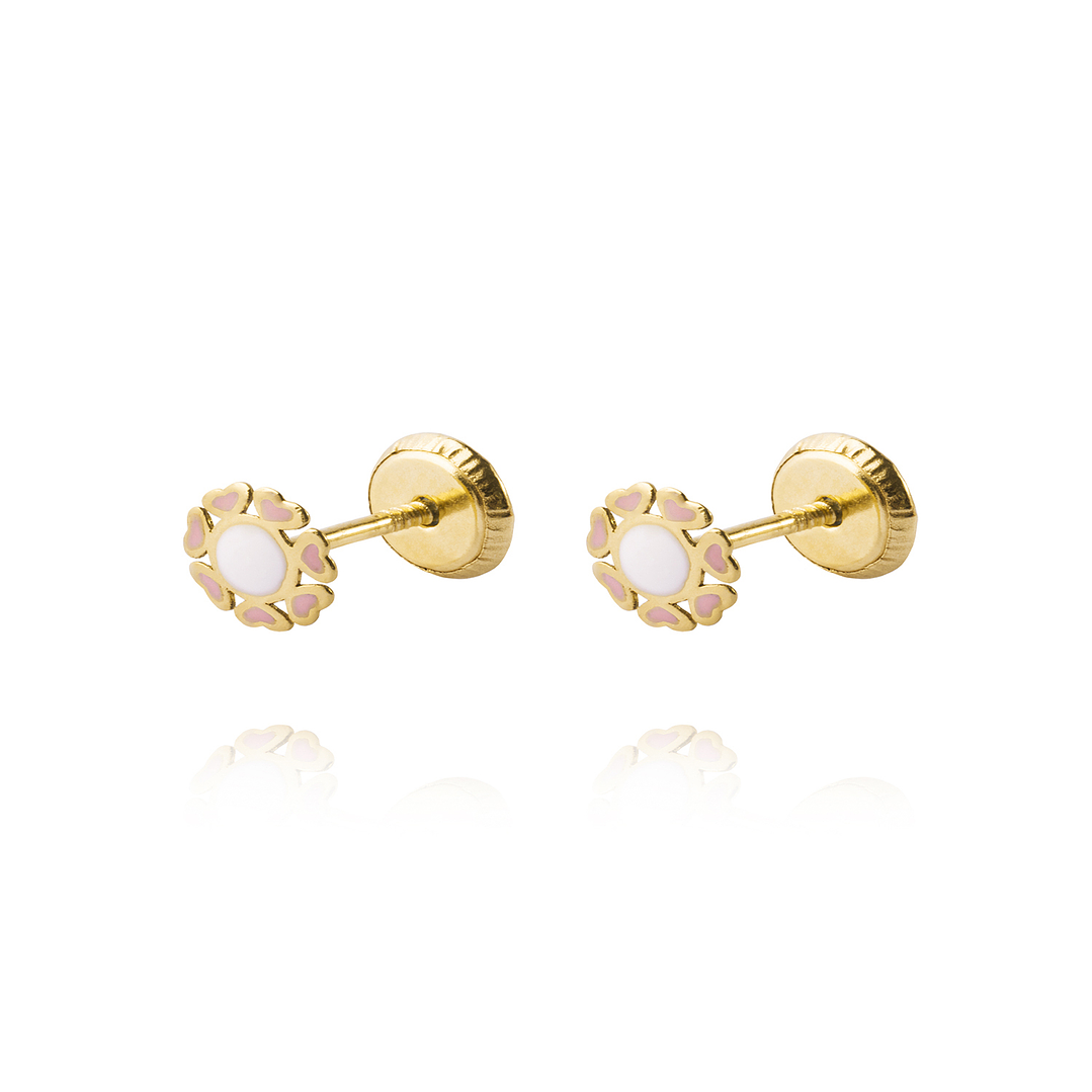 Aros de Oro 18kt Modelo Círculo de Corazones Esmaltado 1