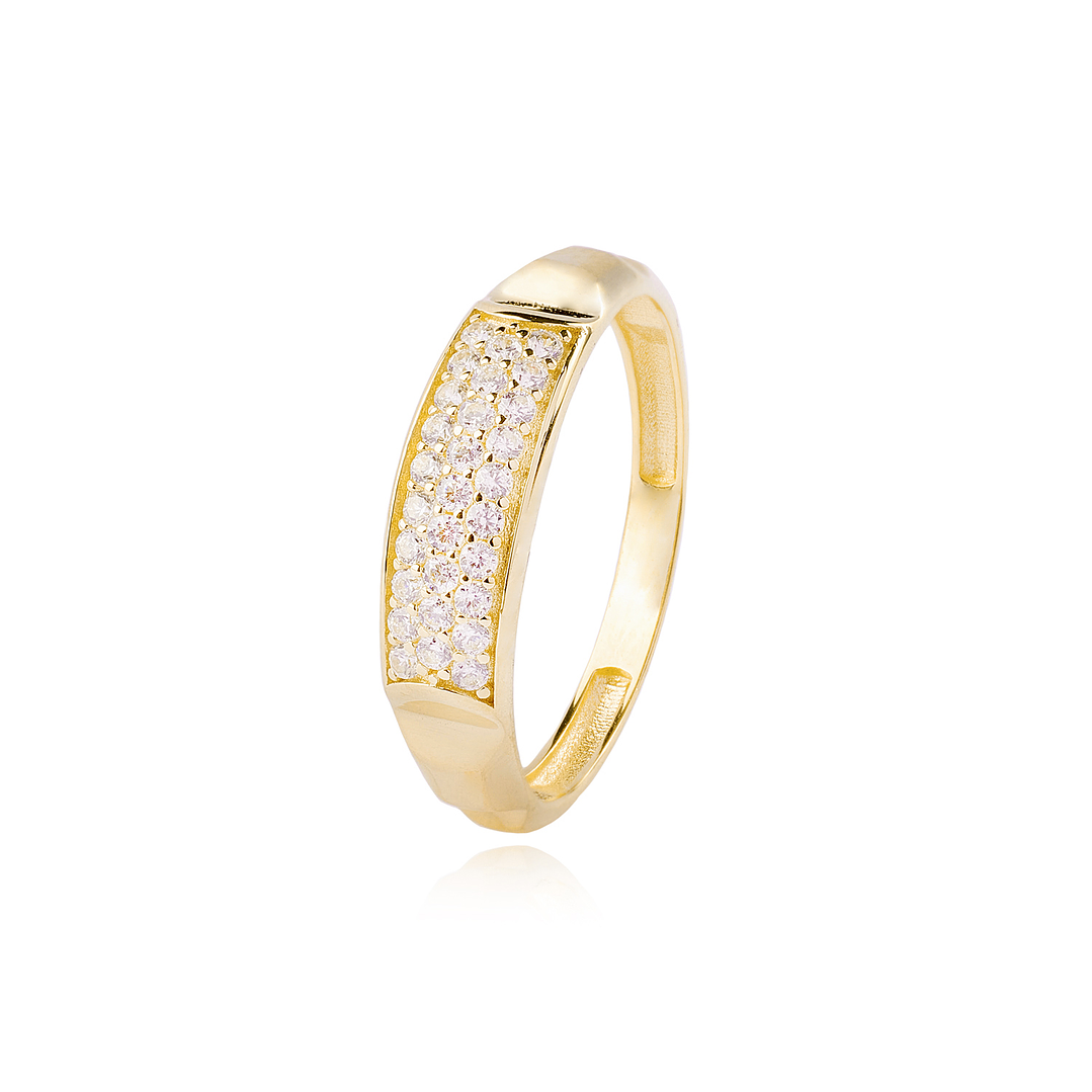 Anillo de Oro 18kt Relieve con Circonitas 1