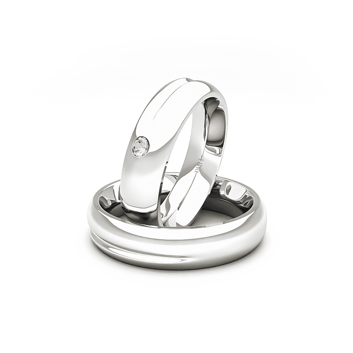 Par Argollas Matrimonio de Oro Blanco 18kt Cuore 4,5mm Diamante 3Pts 1