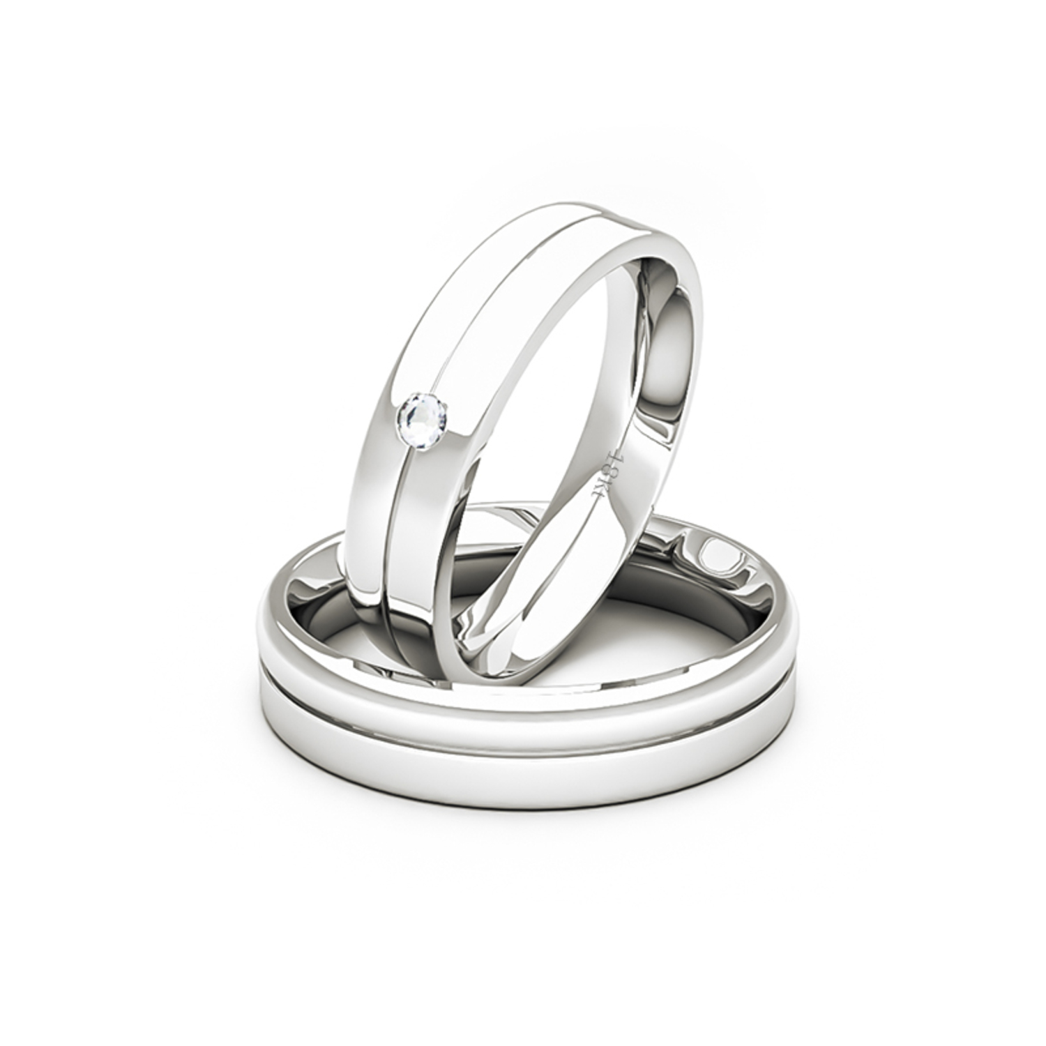 Par Argollas Matrimonio de Oro Blanco 18kt Mia 4,0mm con Diamante 3Pts 1