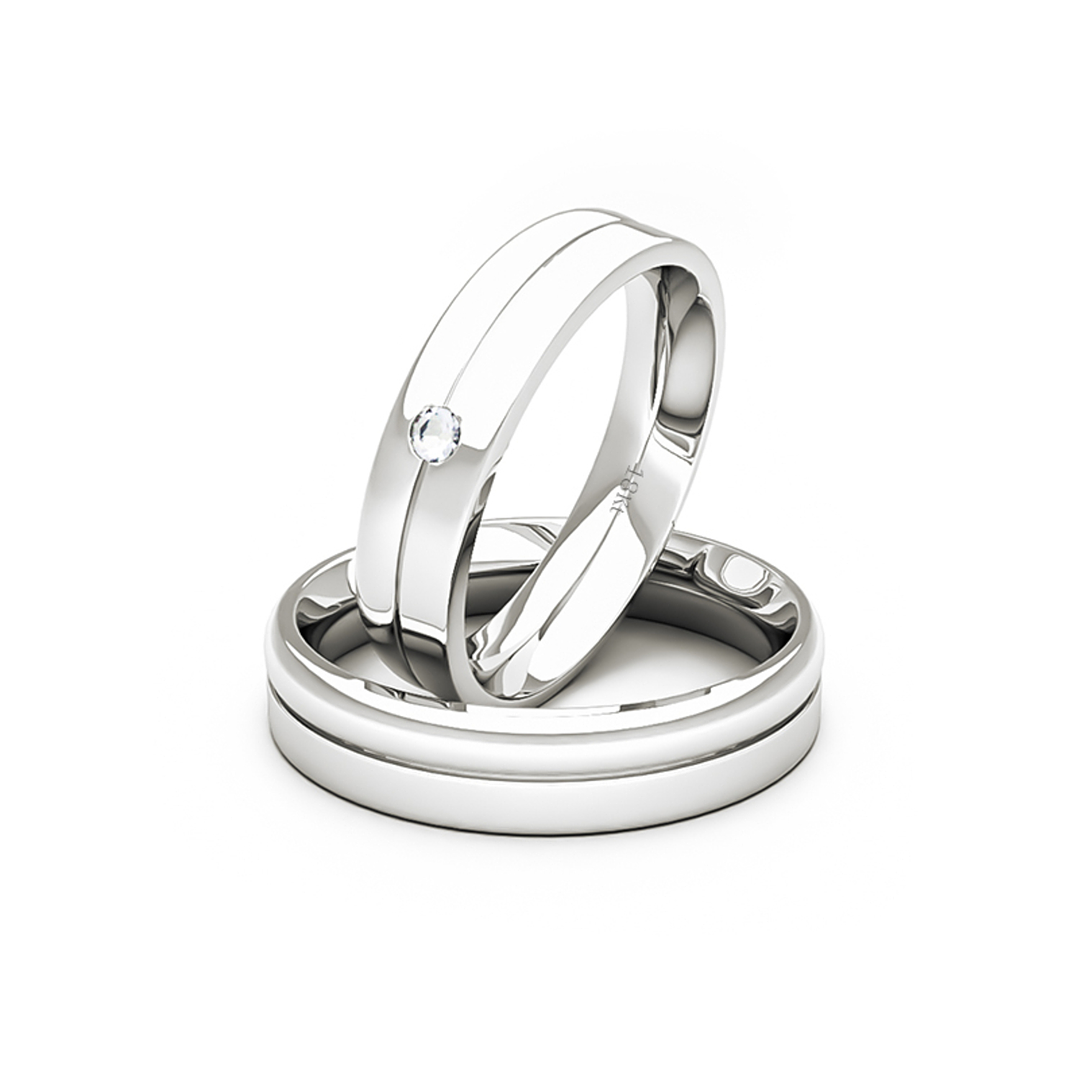 Par Argollas Matrimonio de Oro Blanco 18kt Mia 4,0mm con Diamante 3Pts 1