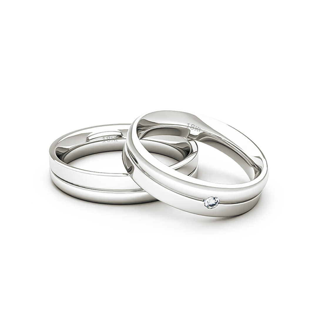 Par Argollas Matrimonio de Oro Blanco 18kt Mia 4,0mm con Diamante 3Pts 2