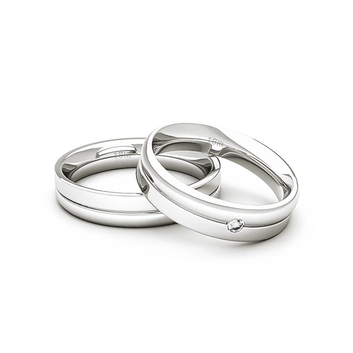 Par Argollas Matrimonio de Oro Blanco 18kt Mia 4,0mm con Diamante 3Pts 2