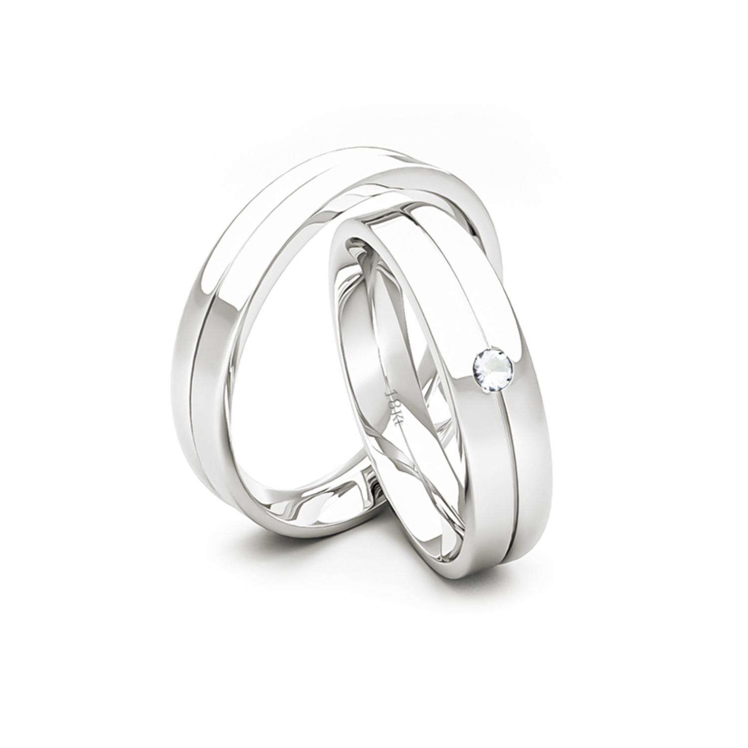 Par Argollas Matrimonio de Oro Blanco 18kt Mia 4,0mm con Diamante 3Pts 3