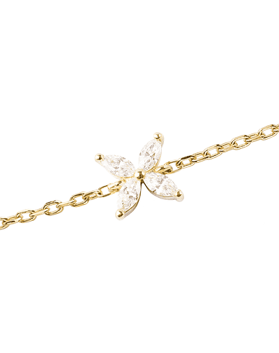 Pulsera de Oro 18kt con Diamantes de 22 Pts Totales SI/H Corte Brillante Flor