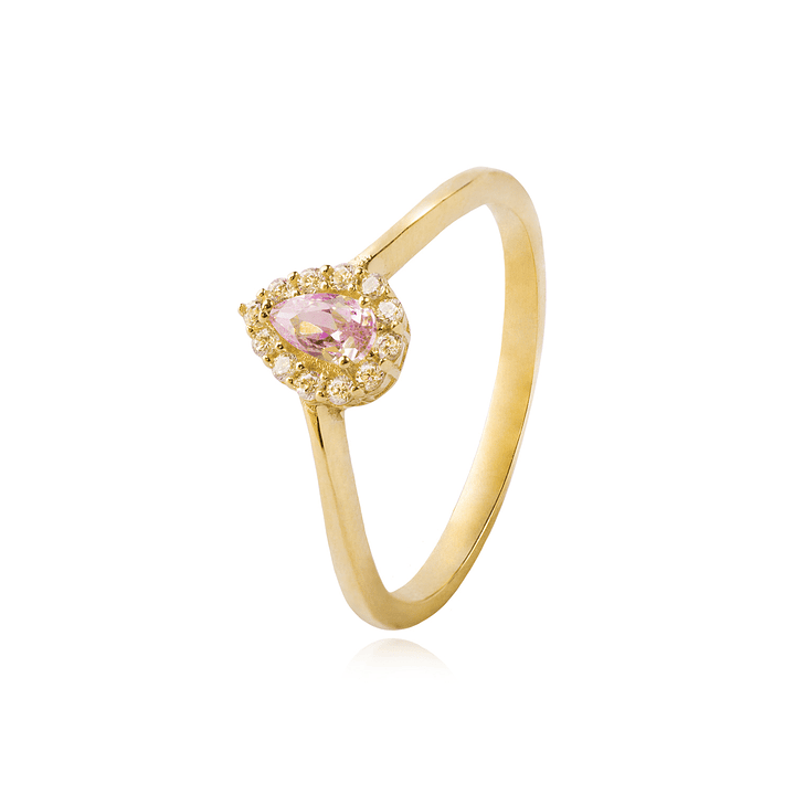 Anillo Compromiso de Oro 18kt Modelo Gota Rosa de Francia & Circón 1