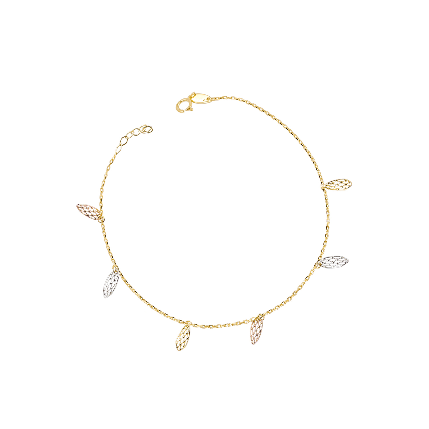 Tobilleras de Oro 18kt Modelo Hojitas Colgantes 1
