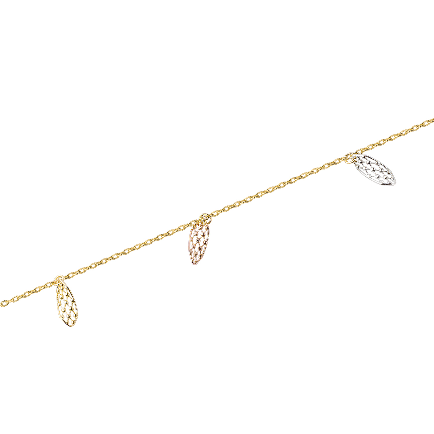 Tobilleras de Oro 18kt Modelo Hojitas Colgantes 2