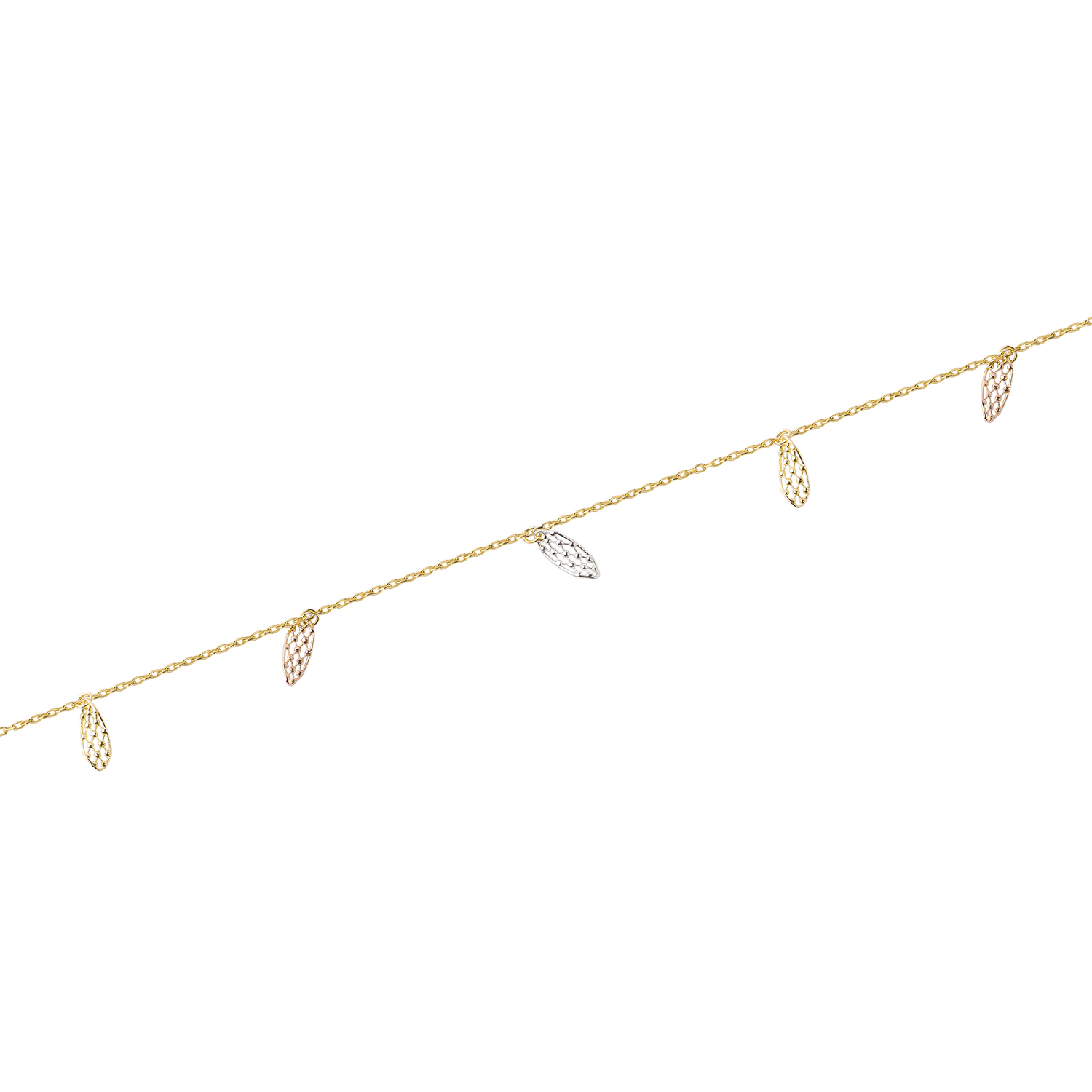 Tobilleras de Oro 18kt Modelo Hojitas Colgantes 3
