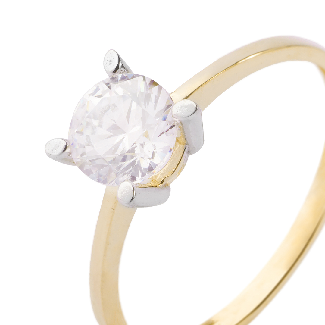 Anillo Compromiso de Oro 14kt Destello Solitario 6mm 2