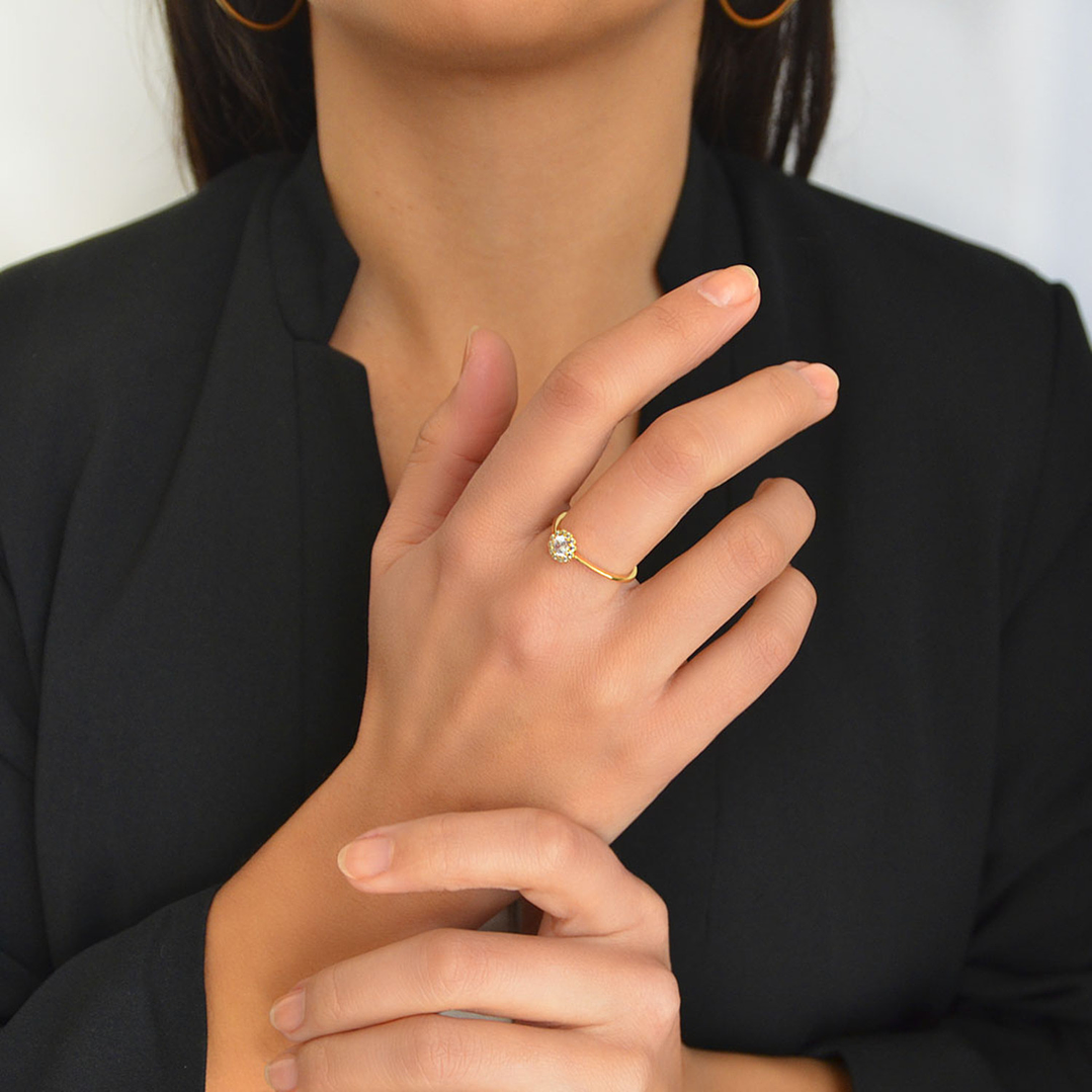 Anillo Compromiso de Oro 18Kt Roseta Circonita 4,0mm 4