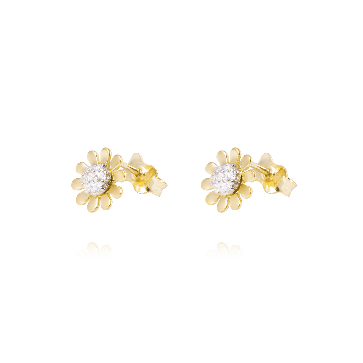 Aros de Oro 18kt Flor Circón 10 petalos. 1