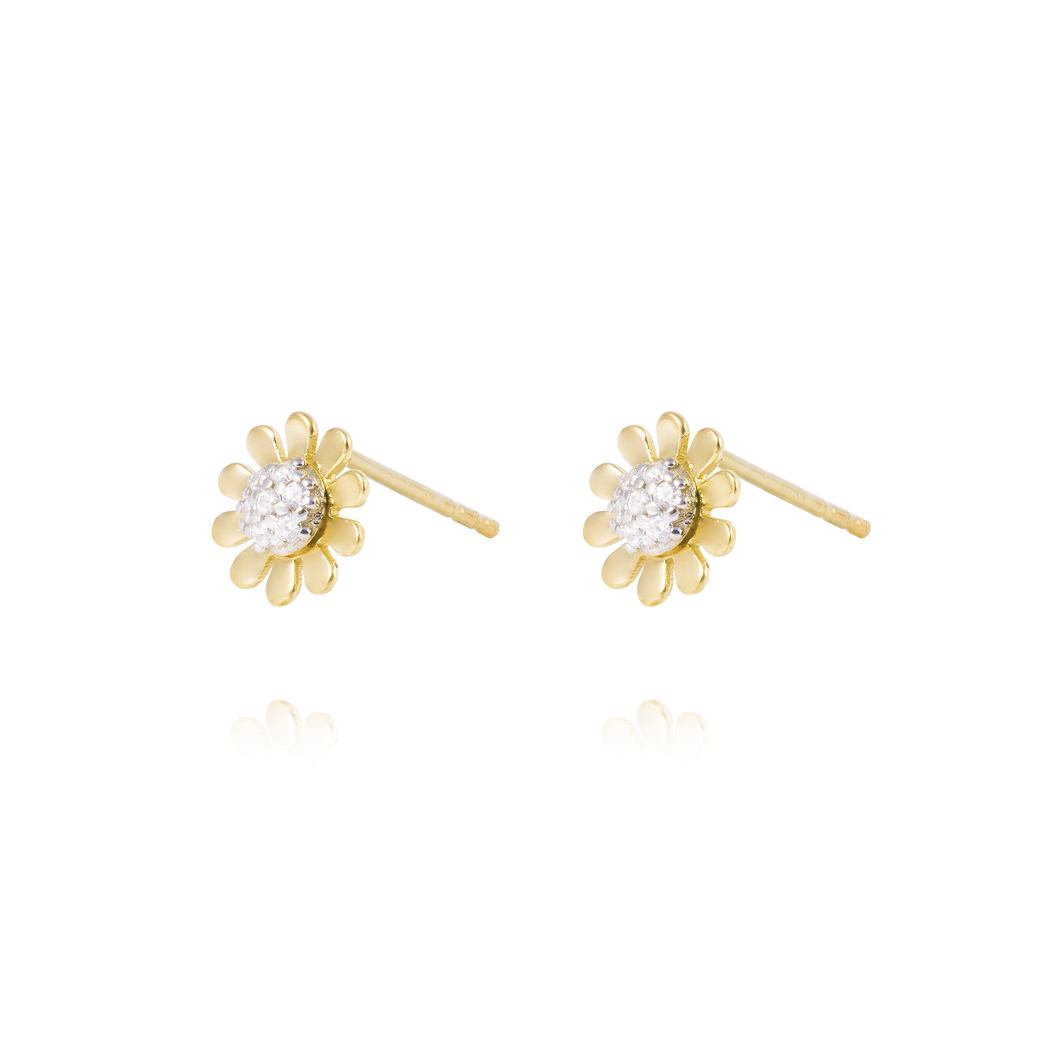 Aros de Oro 18kt Flor Circón 10 petalos. 2
