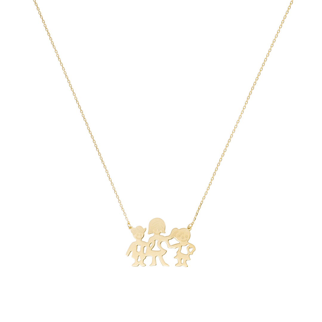 Collar de Oro Amarillo 18kt Colgante Familia Niño-Niña 1