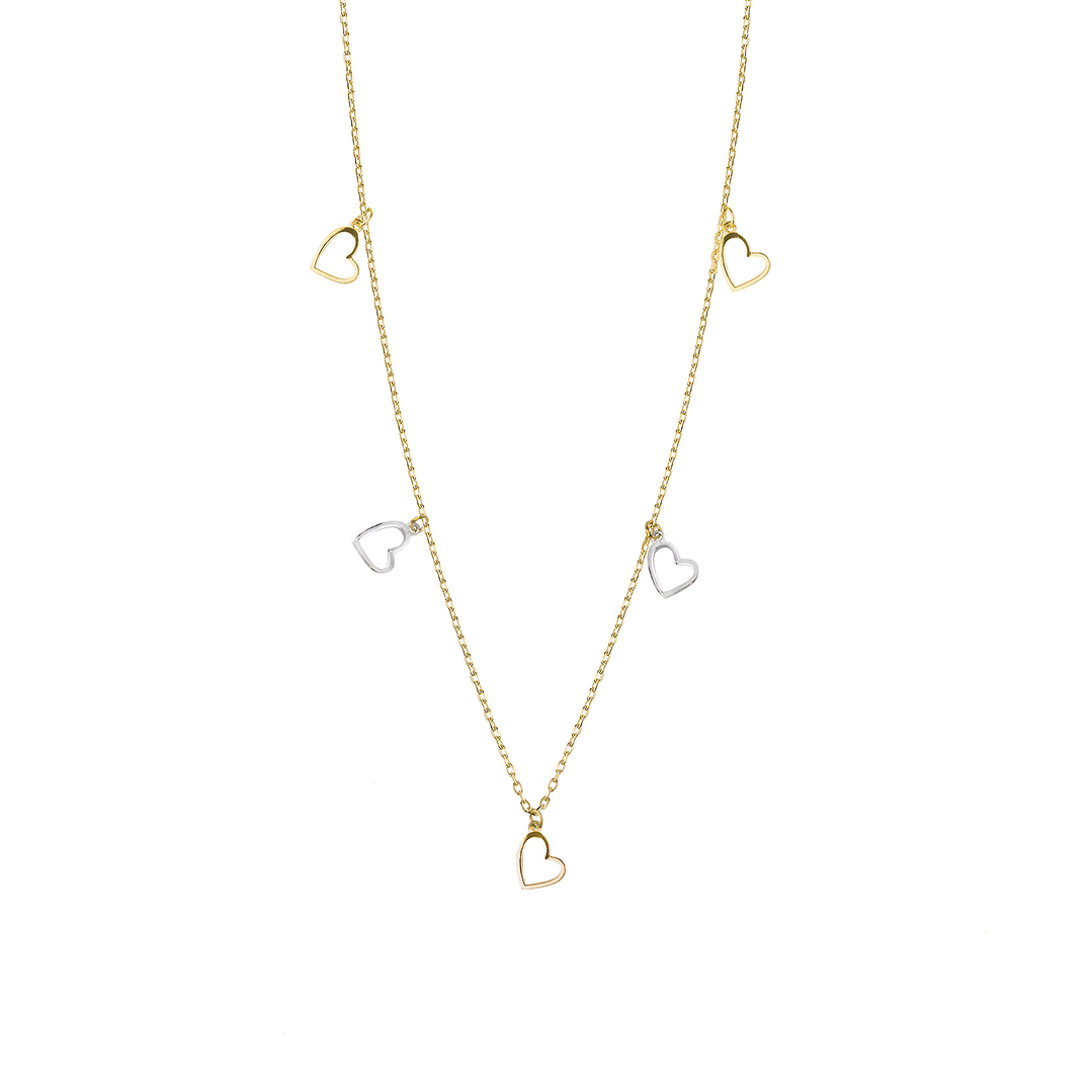 Collar de Oro 18kt  Corazones Tricolor 1