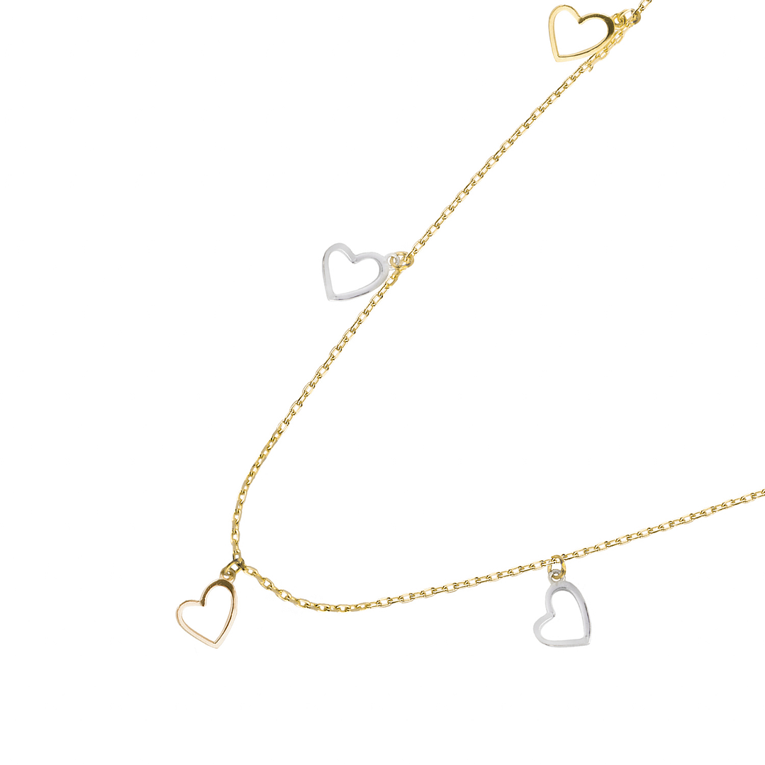 Collar de Oro 18kt  Corazones Tricolor 2