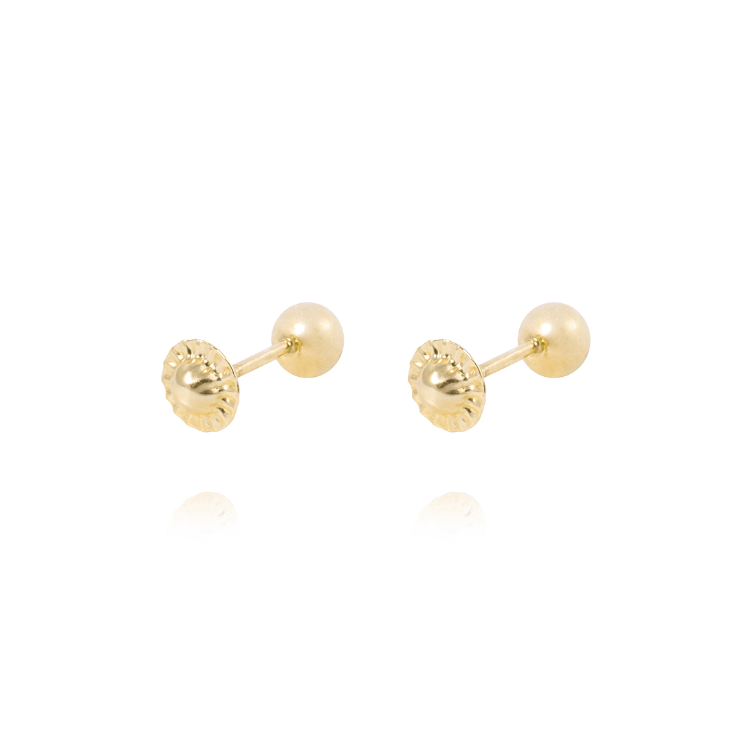 Aros de Oro 14kt Bolita Solida 4mm 3