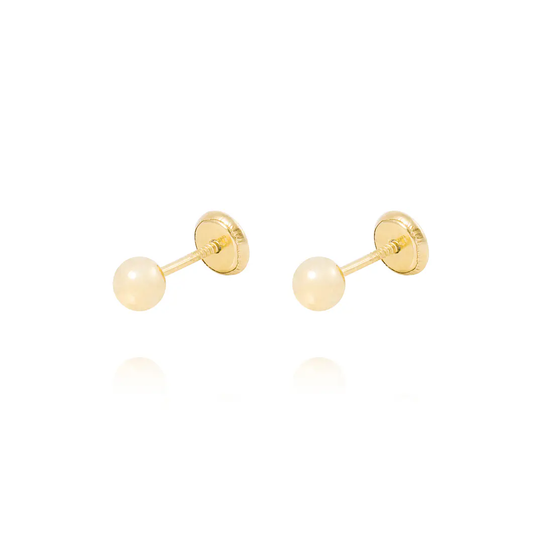 Aros de Oro 18kt Bolita Tornillo Hilo de 4mm 1