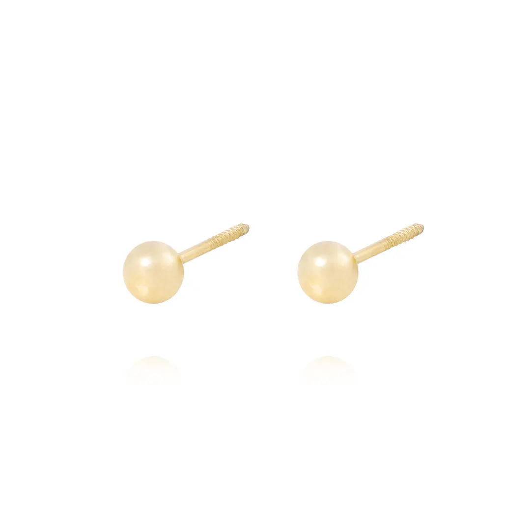 Aros de Oro 18kt Bolita Tornillo Hilo de 4mm 2