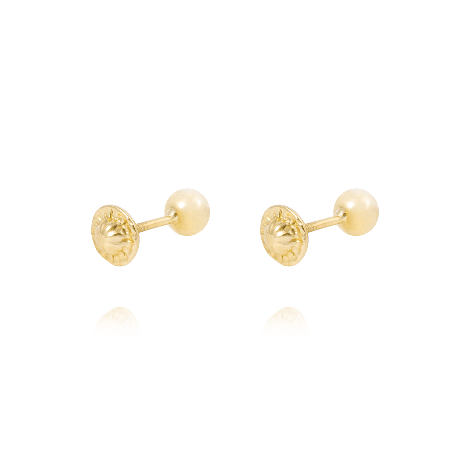 Aros de Oro 18kt Bolita Tornillo Hilo de 4mm 3