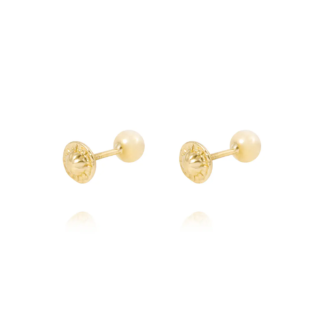 Aros de Oro 18kt Bolita Tornillo Hilo de 4mm 3