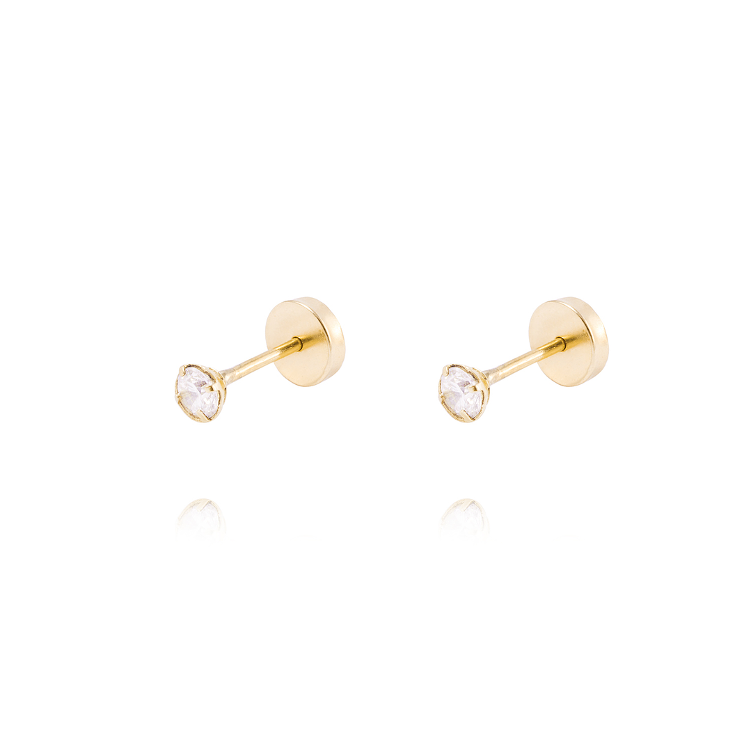 Aros de Oro de 18kt Circón solitario 3mm 1
