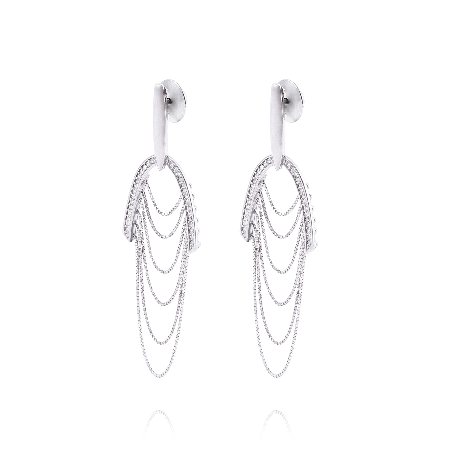 Aros Oro Blanco 18kt Colgantes Cadenas y Diamante de 28 pts 1