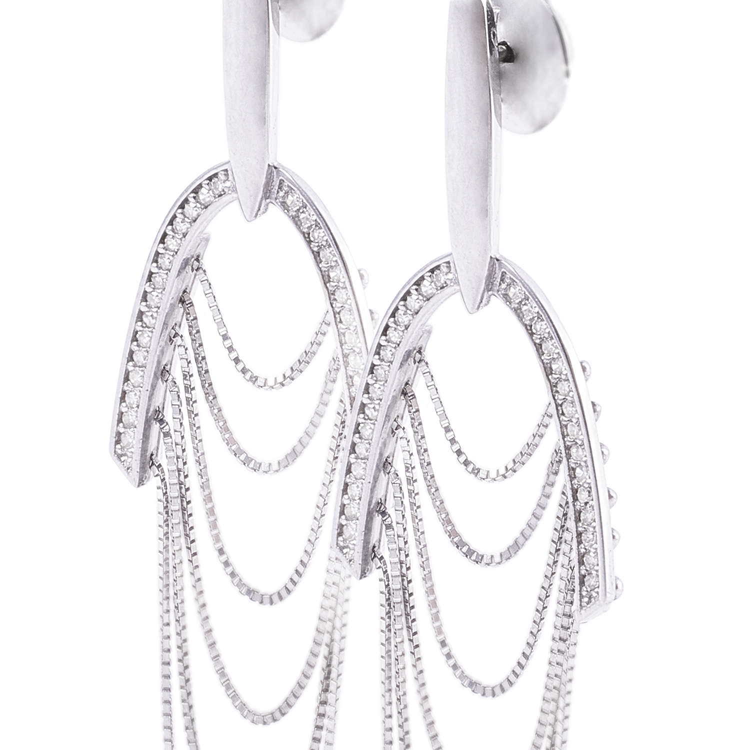 Aros Oro Blanco 18kt Colgantes Cadenas y Diamante de 28 pts 2