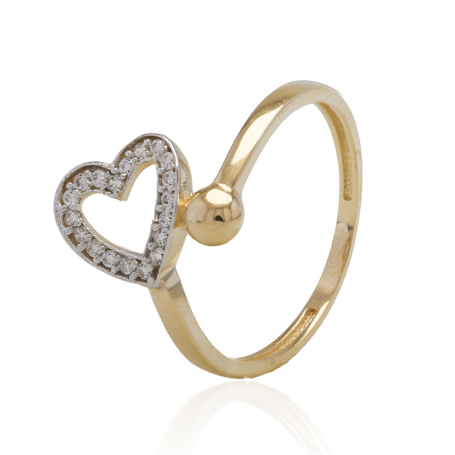 Anillo de Oro 18kt Corazón de Circonitas y Punto 1