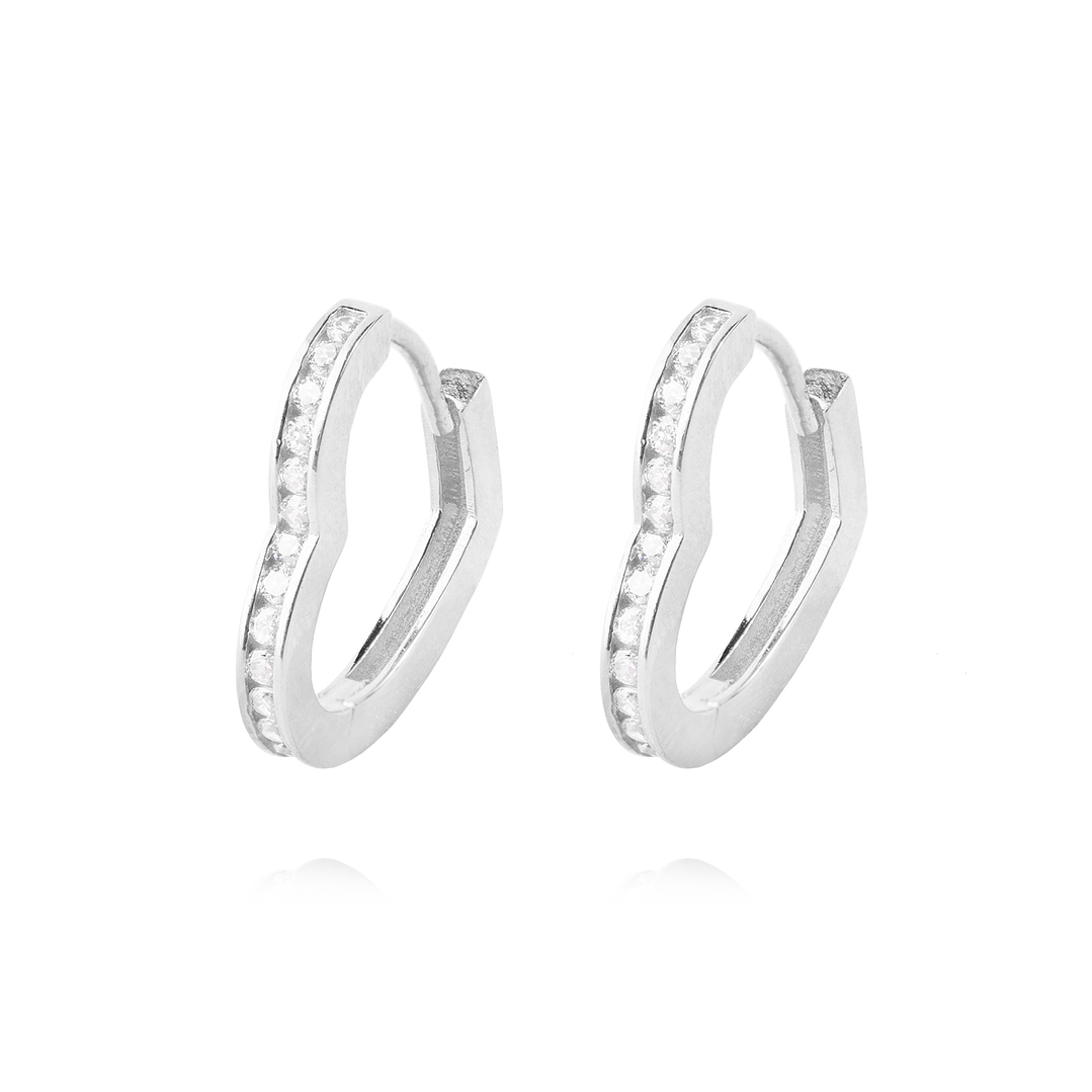 Aros Oro Blanco 18kt Corazón Circonitas 1