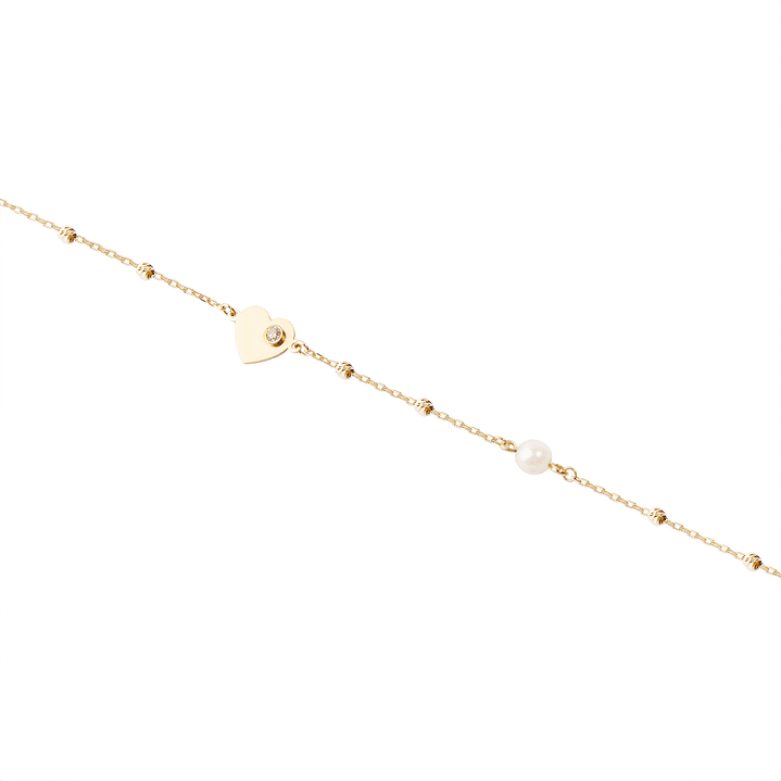 Pulsera de Oro 18kt Corazón Circonita Perla 3