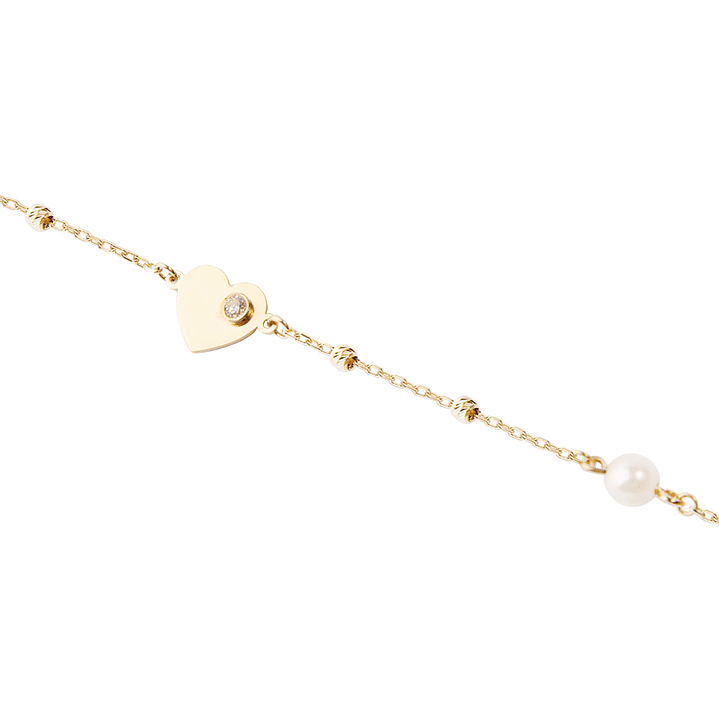 Pulsera de Oro 18kt Corazón Circonita Perla 2