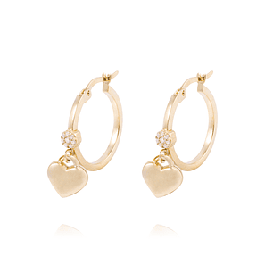 Aros de Oro 18kt Corazones Colgantes