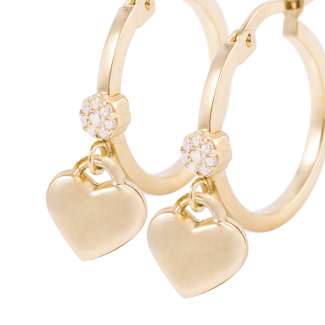 Aros de Oro 18kt Corazones Colgantes