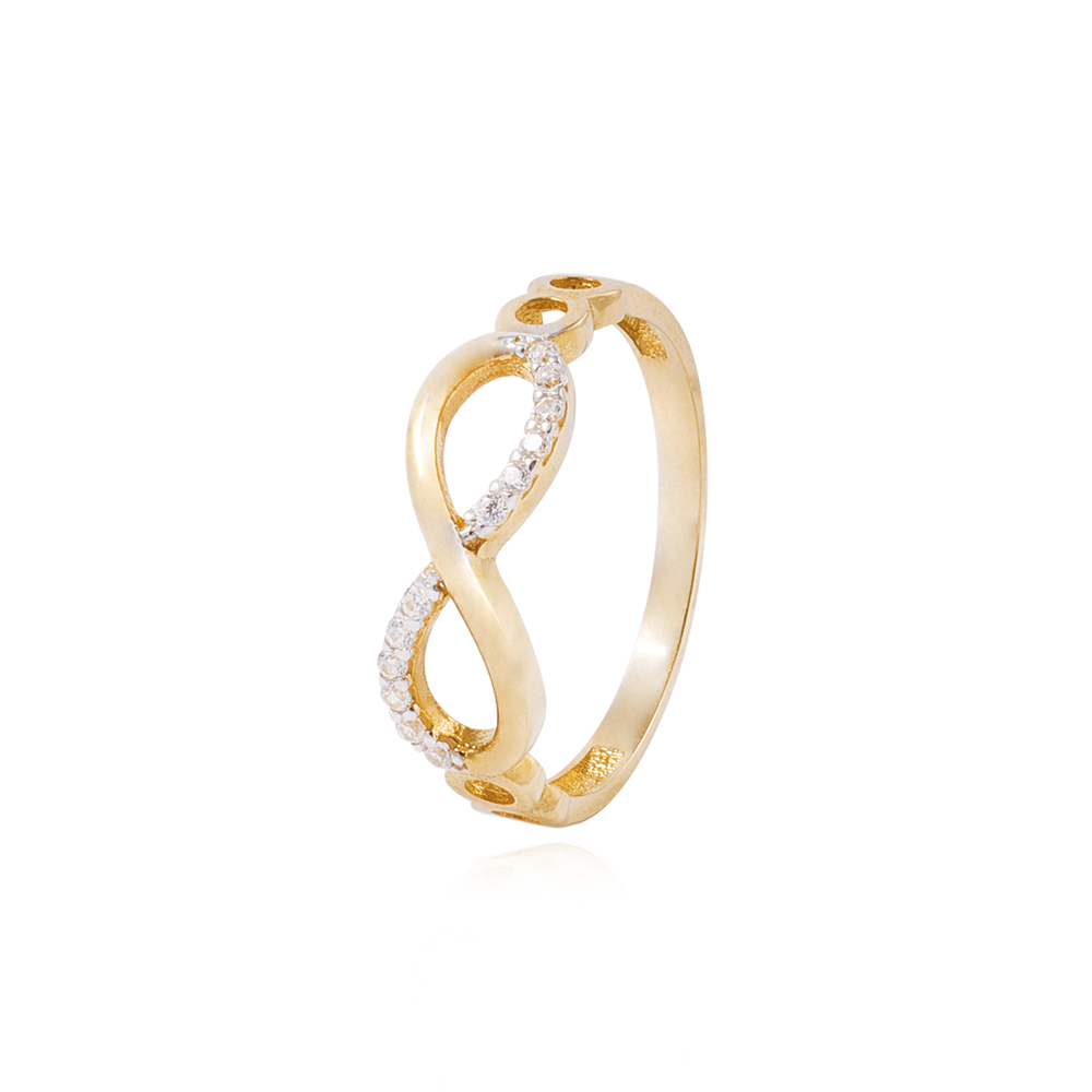 Anillo de Oro Amarillo 18kt Infinito Circonitas y Liso 1