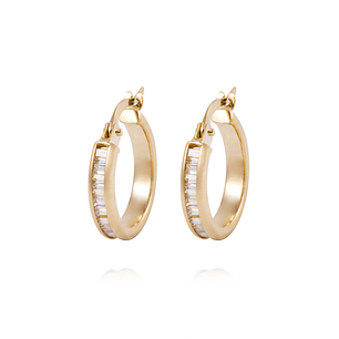 Aros de Oro 18kt Argollas Circon Baguette 19