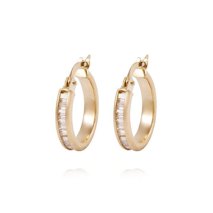 Aros de Oro 18kt Argollas Circon Baguette 19 1