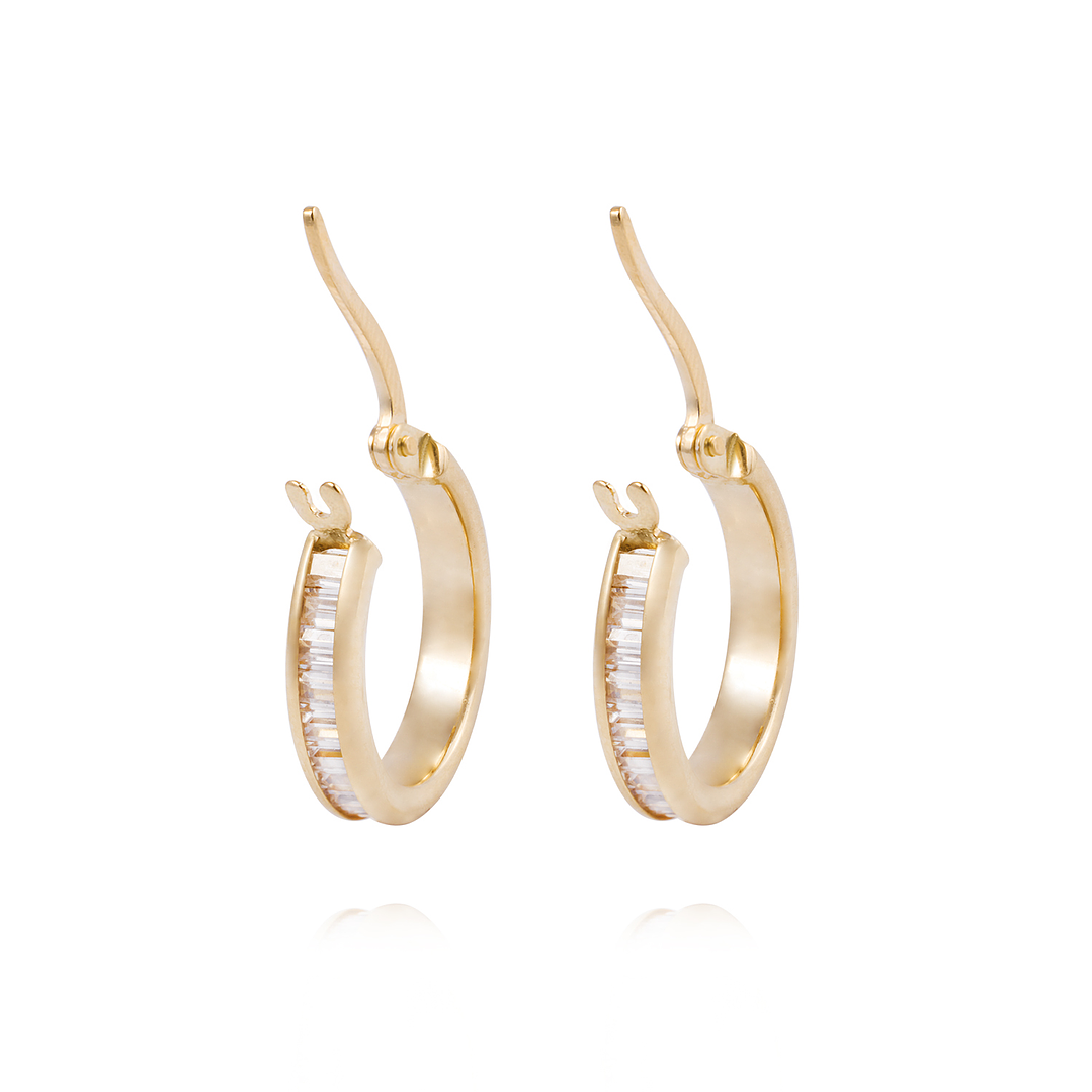 Aros de Oro 18kt Argollas Circon Baguette 19 3